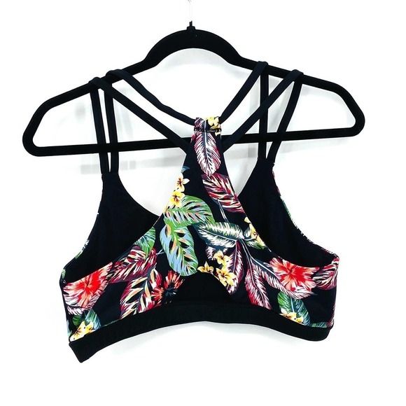 MINKPINK Move Black Colorful Floral Print Strappy Wireless Sports Bra Size Large - Picture 2 of 3